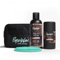 Floral vanilla mini stick set with dopp kit, mini body wash, silicone body scrubber