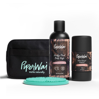 Floral vanilla mini stick set with dopp kit, mini body wash, silicone body scrubber